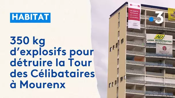 Mourenx : préparation de la tour des célibataires avant sa destruction