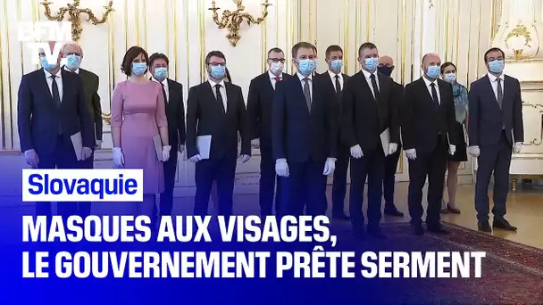 Masques aux visages et gants aux mains, le nouveau gouvernement slovaque prête serment