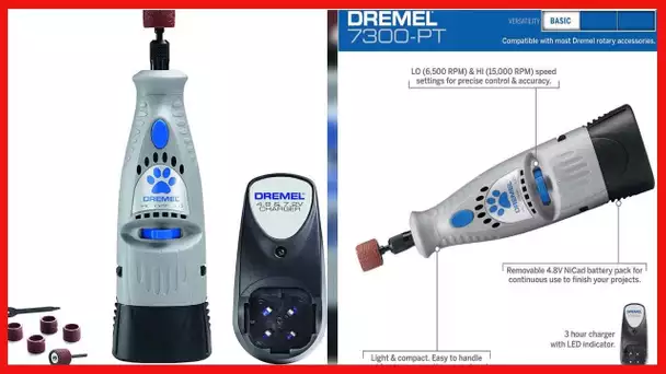 Dremel 7300-PT 4.8V Cordless Pet Dog Nail Grooming & Grinding Tool, Easy to Use, Rechargeable