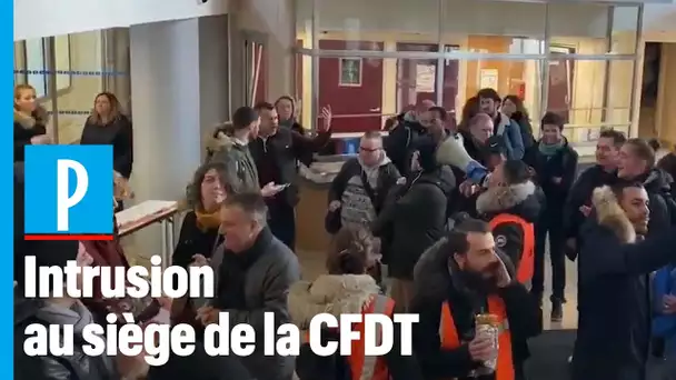 Les images de l'intrusion « surprise » au siège de la CFDT