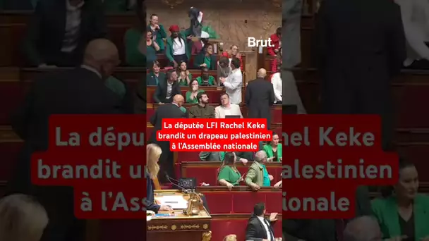 La députée LFI Rachel Keke brandit un drapeau palestinien à l'Assemblée nationale