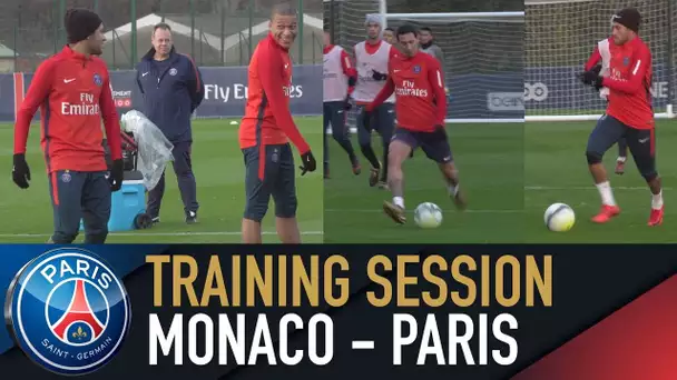 TRAINING SESSION - ENTRAINEMENT avant MONACO - PARIS with Neymar Jr, Kylian Mbappé, Edinson Cavani