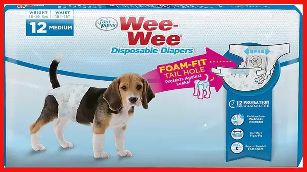 Four Paws Wee-Wee Disposable Dog Diapers 12 Count Medium