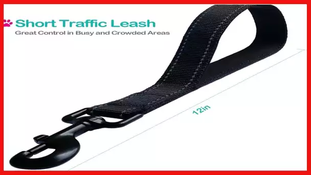 Short Dog Leash - Traffic Padded Handle - Heavy Duty - Short Nylon Dog Lead for Training Control