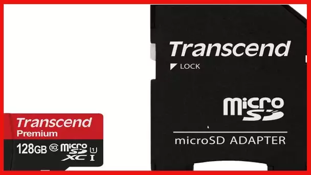 Transcend 128GB MicroSDXC Class10 UHS-1 Memory Card with Adapter 45 MB/s (TS128GUSDU1)