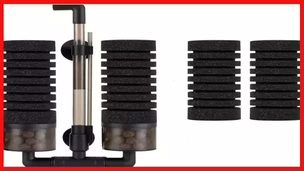 hygger Aquarium Double Sponge Filter, Comes with 2 Spare Sponges, 1 Bag of Bio Ceramic Media Balls