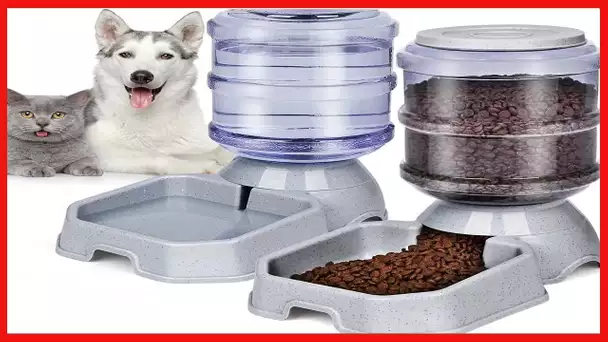 Pet Feeder and Water Food Dispenser Automatic for Dogs Cats, 100% BPA-Free, Gravity Refill, Easily