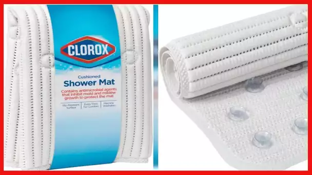 Clorox Cushioned Shower Mat, Non-Slip With Suction Cups, 21 x 21 Inches, White, 285343