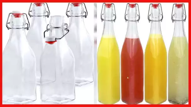 Estilo Swing Top Clear Glass Bottles,16oz Set of 4 Easy Cap Clear Bottles with Stoppers