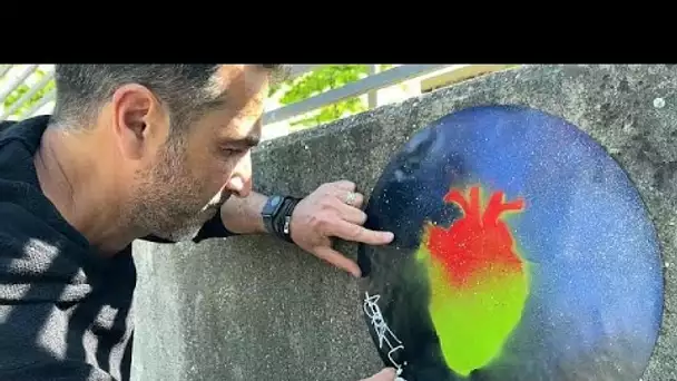 Street art : cœurs et perfusions romantiques par l'artiste lyonnais Johan Chaaz