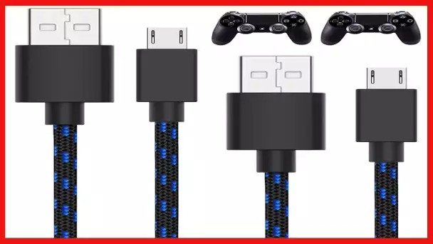 TALK WORKS PS4 Controller Charging Cable for Playstation 4 - Long 10' Heavy Duty Braided Micro USB