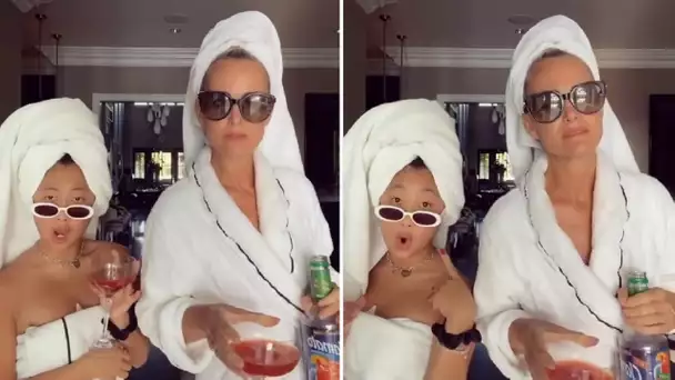 Jade Hallyday vêtue d’une serviette de bain et cocktail à la main : cette vidéo...