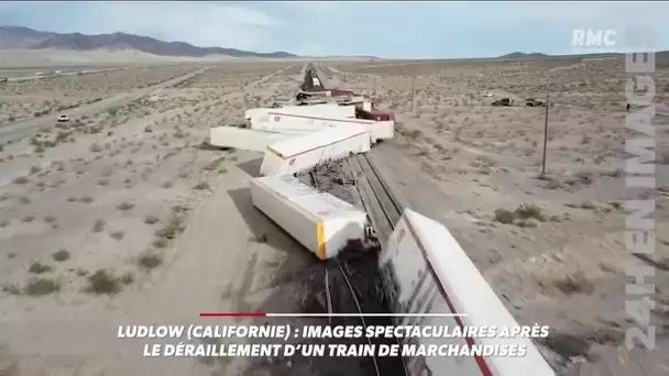 Les images spectaculaires du déraillement d'un train de marchandises en Californie