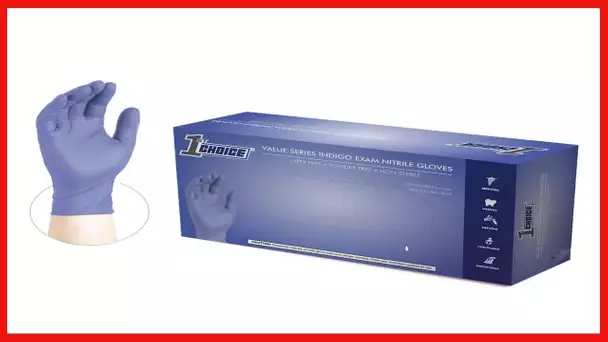 1st Choice Light Indigo Nitrile Disposable Exam Grade Gloves, 3 Mil, Latex and Powder-Free, Textured