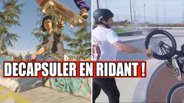 DEFI : Décapsuler des bouteilles avec des TRICKS ! (SKATE vs BMX)