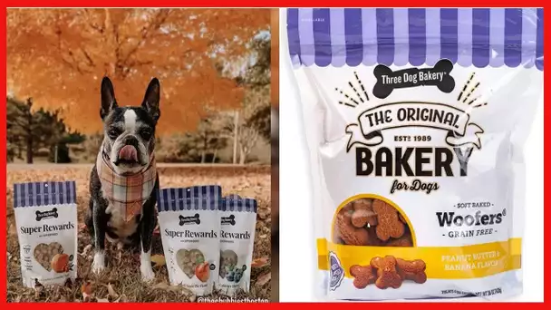 Three Dog Bakery Grain Free Soft Baked Woofers, Peanut Butter & Banana Flavor, Premium Treats