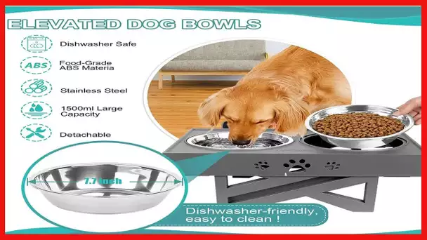 URPOWER Elevated Dog Bowls Adjustable Raised Dog Bowl with 2 Stainless Steel 1.5L Dog Food Bowls