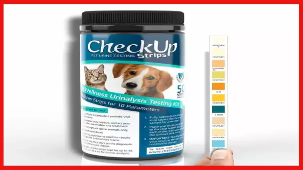 CheckUp 10 Parameters Urine Test Strips for Cat and Dog x 50, Monitoring pet Health, Detects