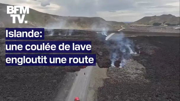 Islande: une coulée de lave engloutit une route