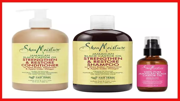 SheaMoisture Strengthen and Restore Shampoo, Conditioner and Head-To-Toe Restoration Body Care Oil