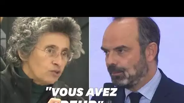 "Contrairement à M. Delevoye, nous faisons un travail concret" affirme-t-elle face à Philippe